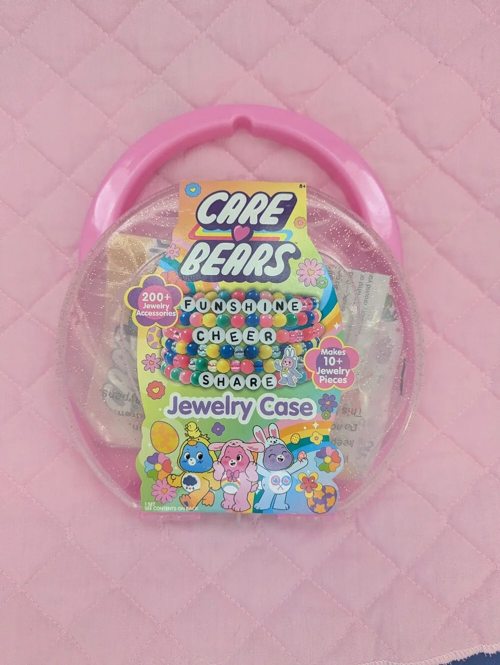 Care Bears Pink Glitter Clear Handle Jewelry Case
